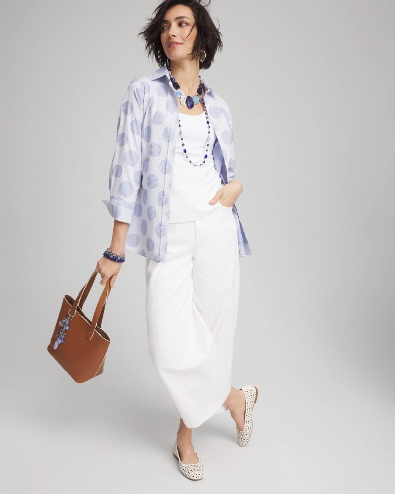 Chicos No Iron Polka-Dot Stretch Sateen Shirt - BLUE PEARL