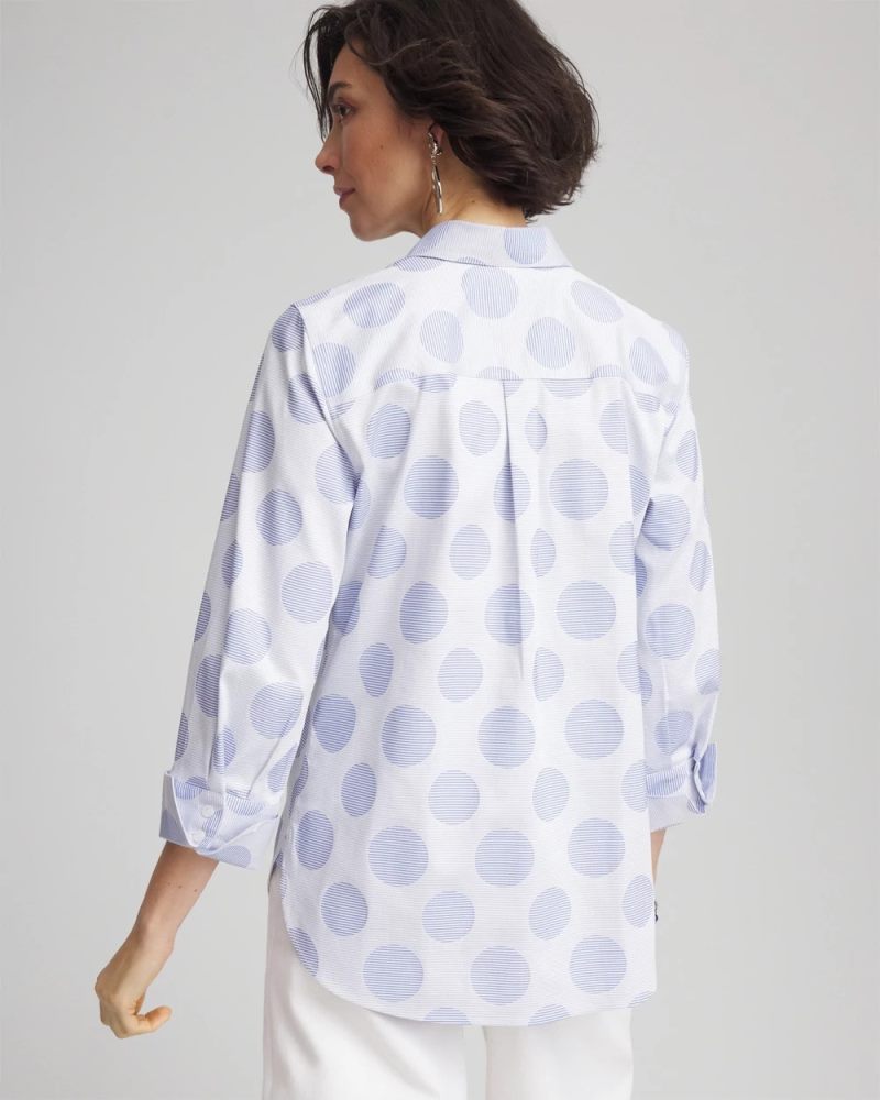 Chicos No Iron Polka-Dot Stretch Sateen Shirt - BLUE PEARL