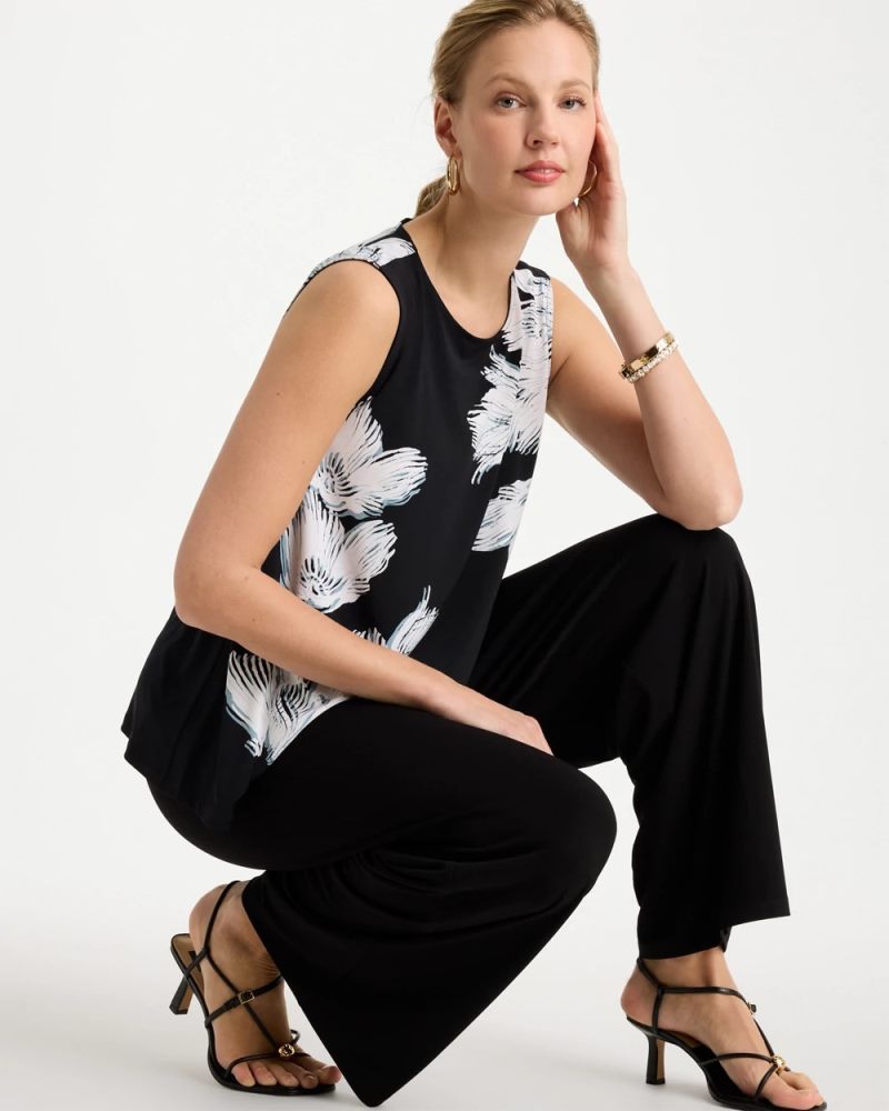 Chicos Travelers™ Knit Abstract Floral Swing Tank - BLACK