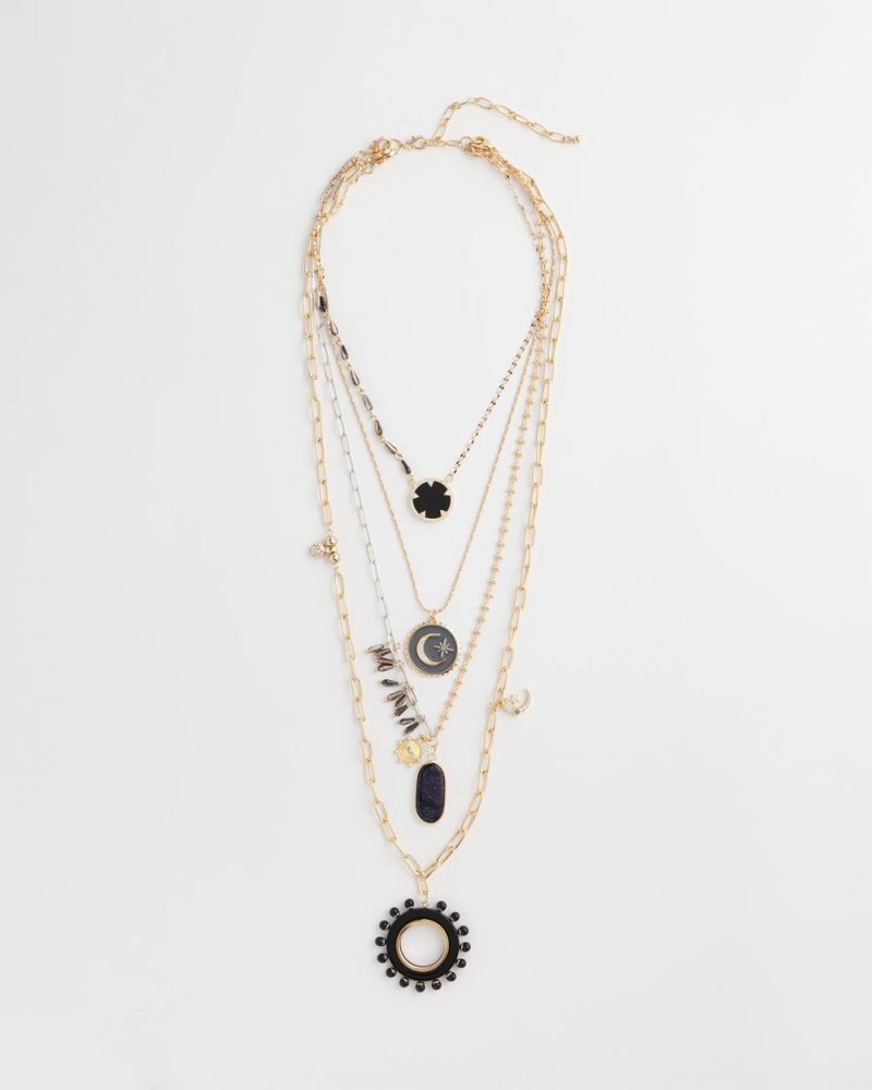 Chicos Convertible Layered Tourmaline Necklace - BLACK