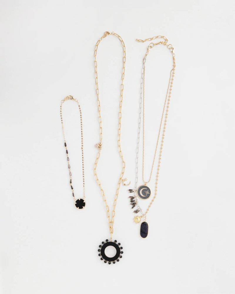 Chicos Convertible Layered Tourmaline Necklace - BLACK
