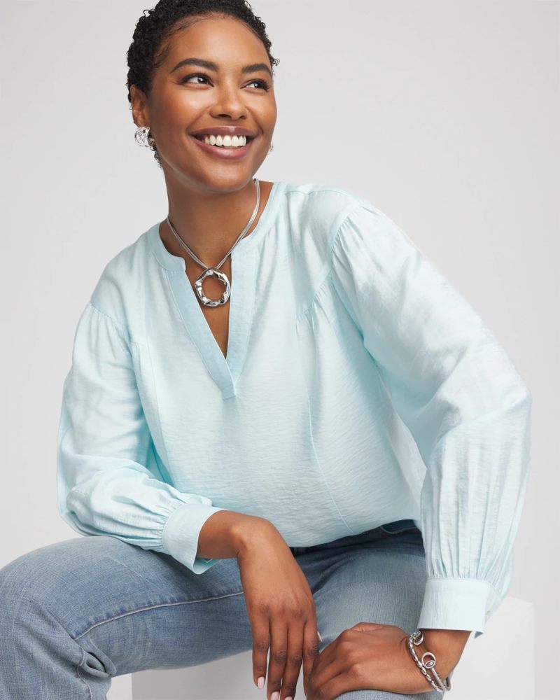 Chicos Woven Relaxed-Fit Shirt - BLUE MENTHE