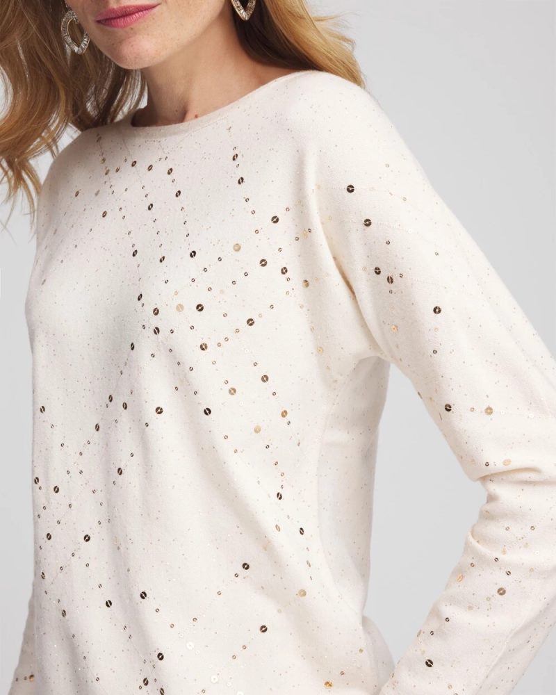 Chicos Scattered Sequin Pullover Sweater - ENGLISH CREAM