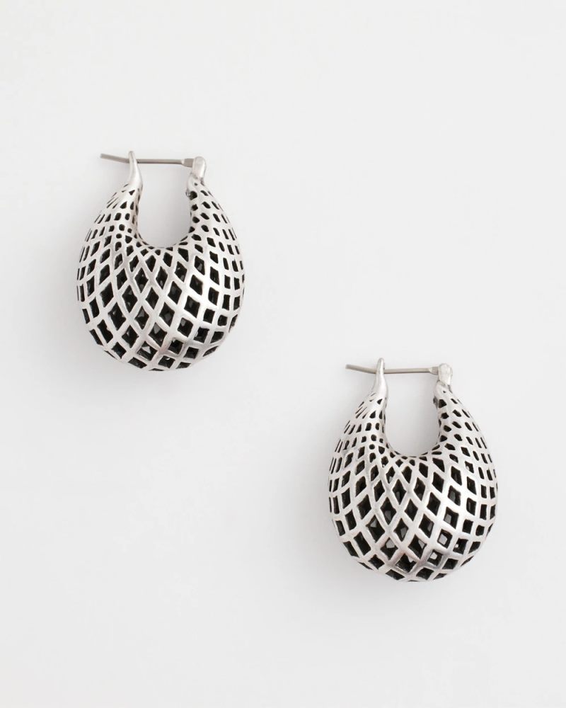 Chicos Silver Lattice Puff Hoop Earrings - SILVER