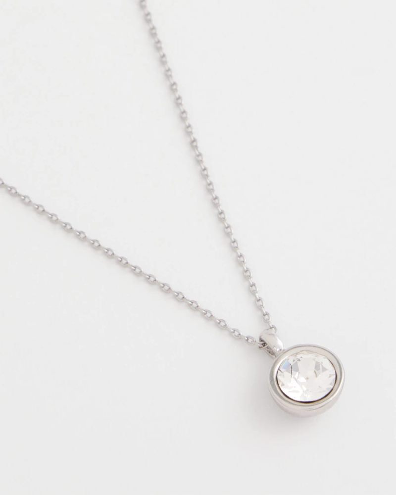 Chicos Bezel Set Pendant Silvertone Necklace - SILVER