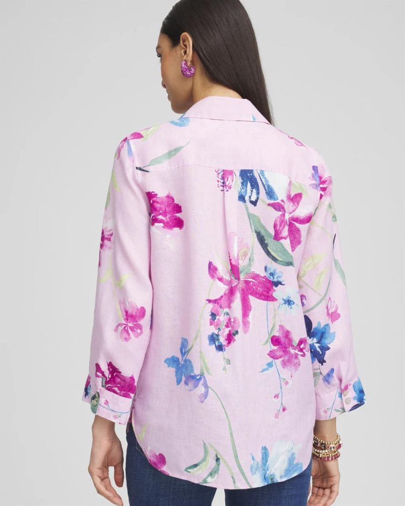 Chicos No Iron Floral Linen Shirt - ORCHID BLOSSOM