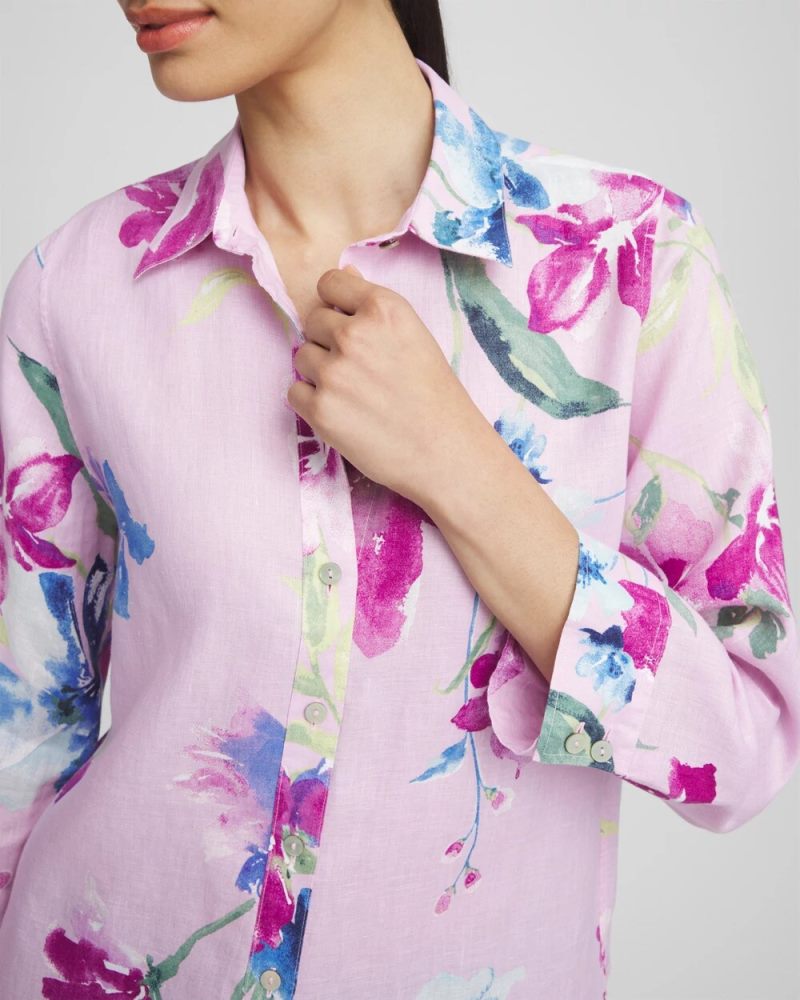 Chicos No Iron Floral Linen Shirt - ORCHID BLOSSOM