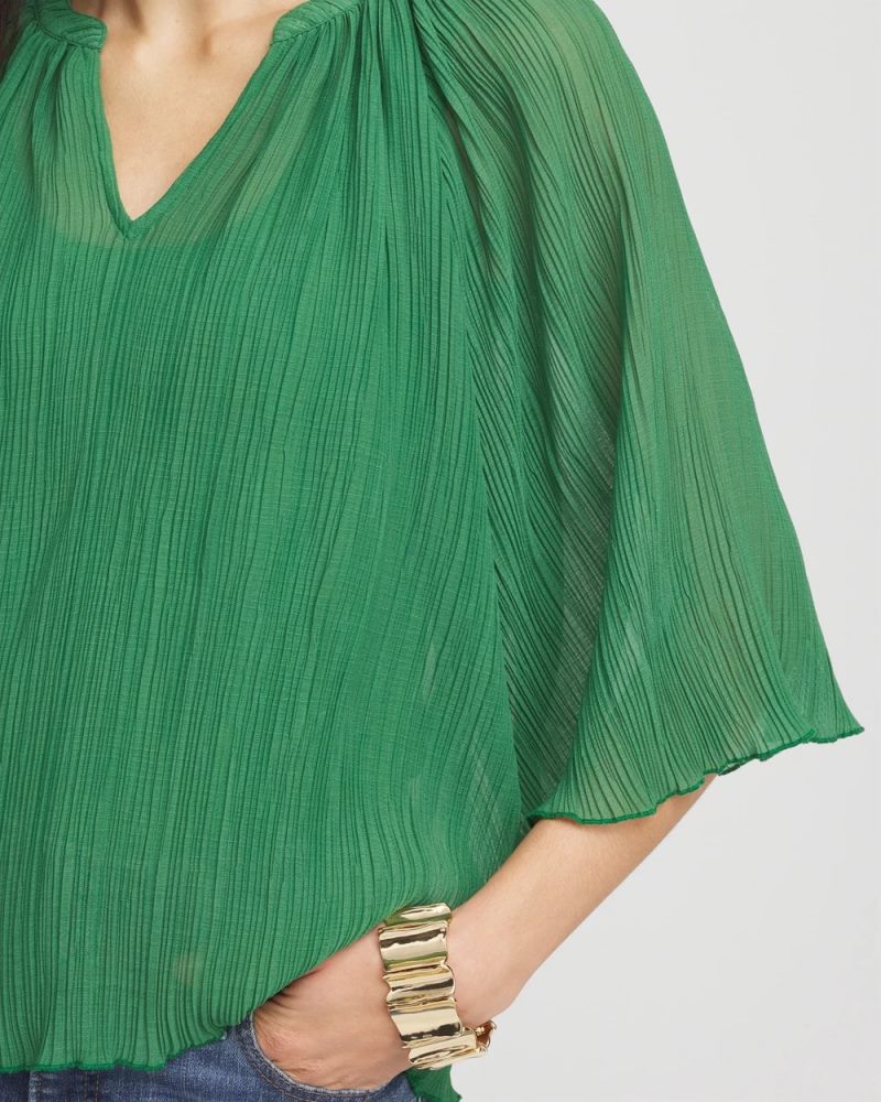 Chicos Textured Pleated Chiffon Blouse - JARDIN GREEN