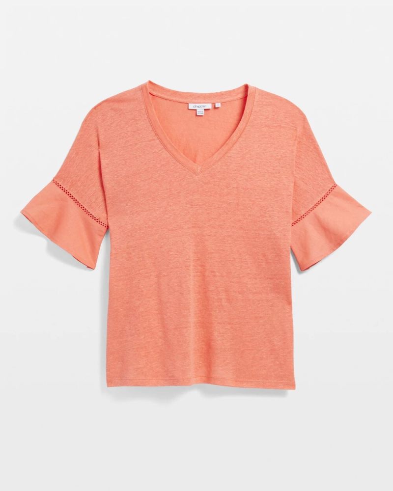 Chicos Linen Blend Flutter Sleeve Top - NECTARINE