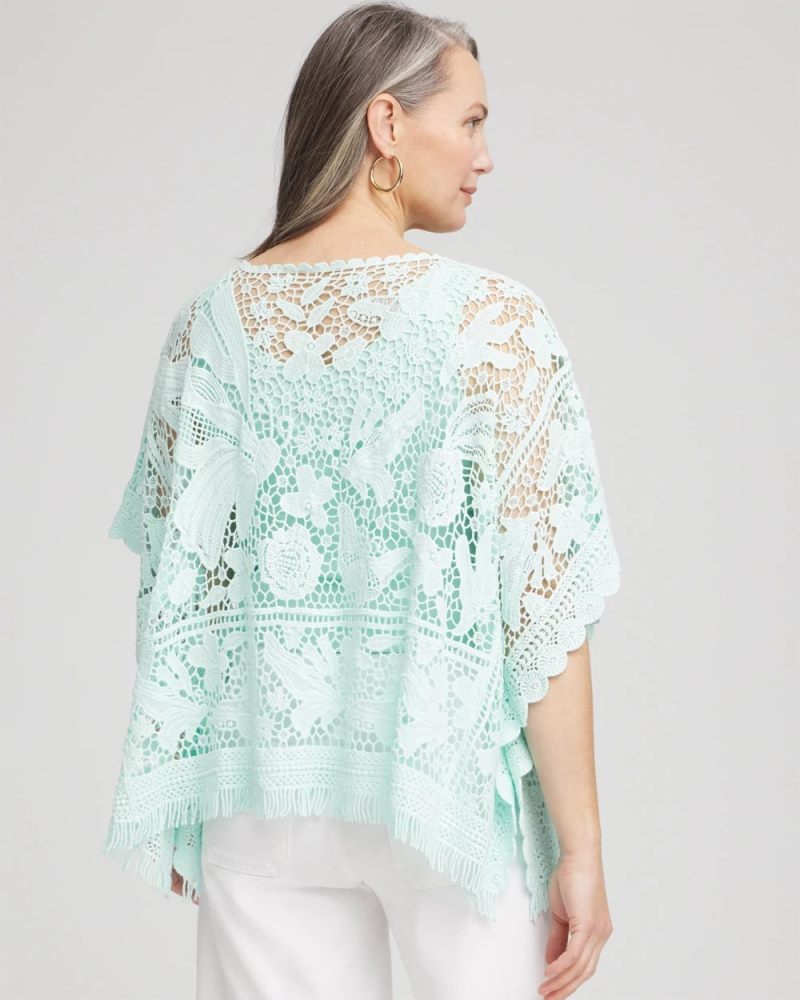 Chicos Lace Crochet Poncho - TEAL WATERS