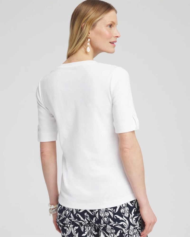 Chicos Pima V-Neck Tee - ALABASTER
