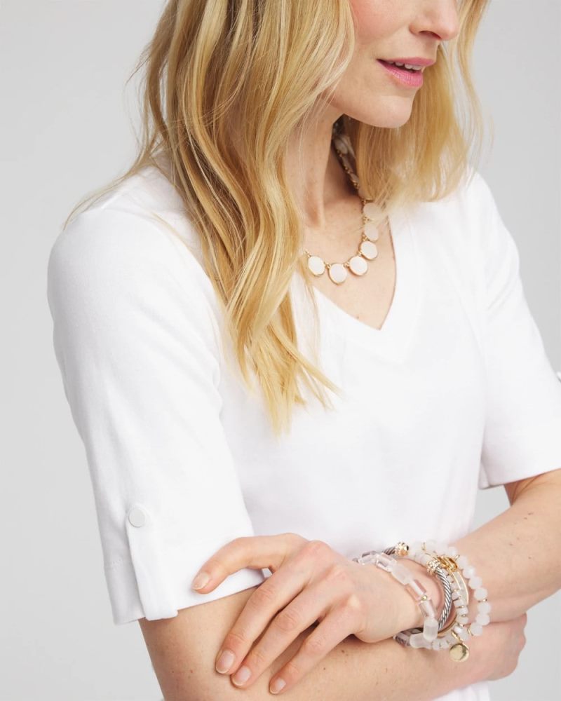 Chicos Pima V-Neck Tee - ALABASTER