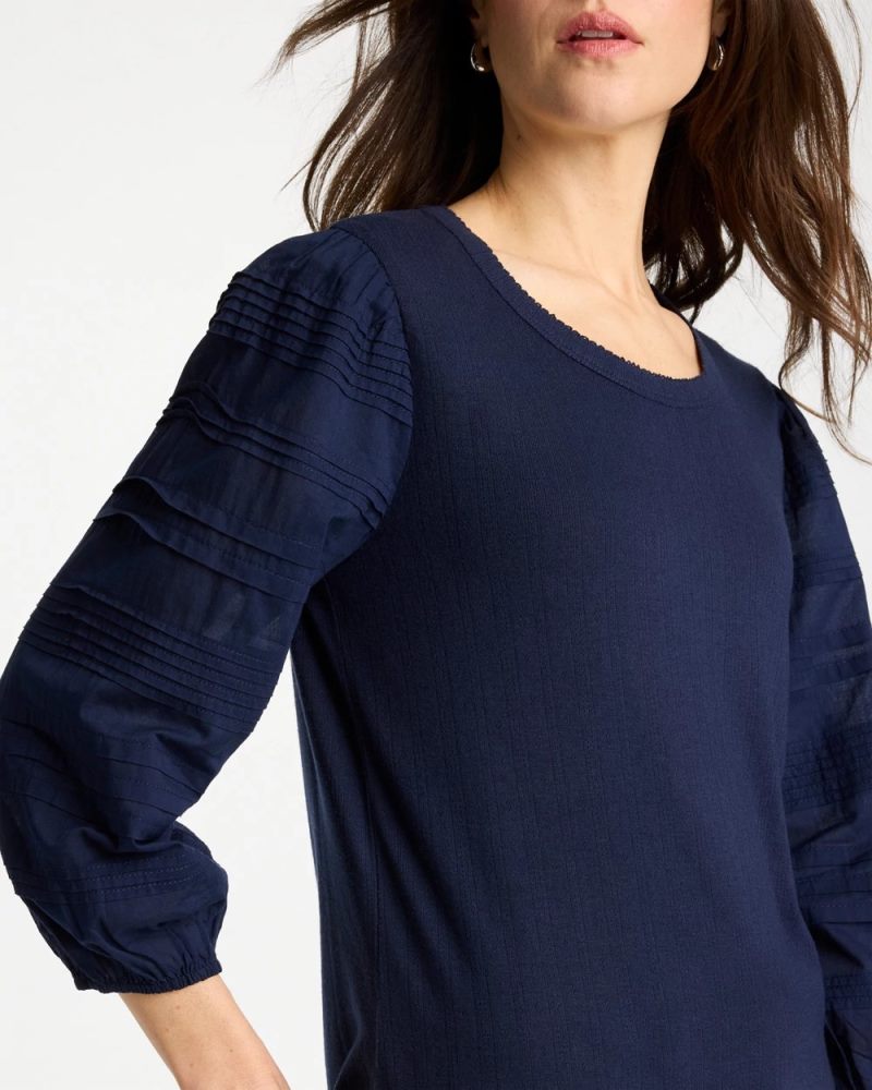 Chicos Pintuck Puff Sleeve Tee - PASSPORT BLUE