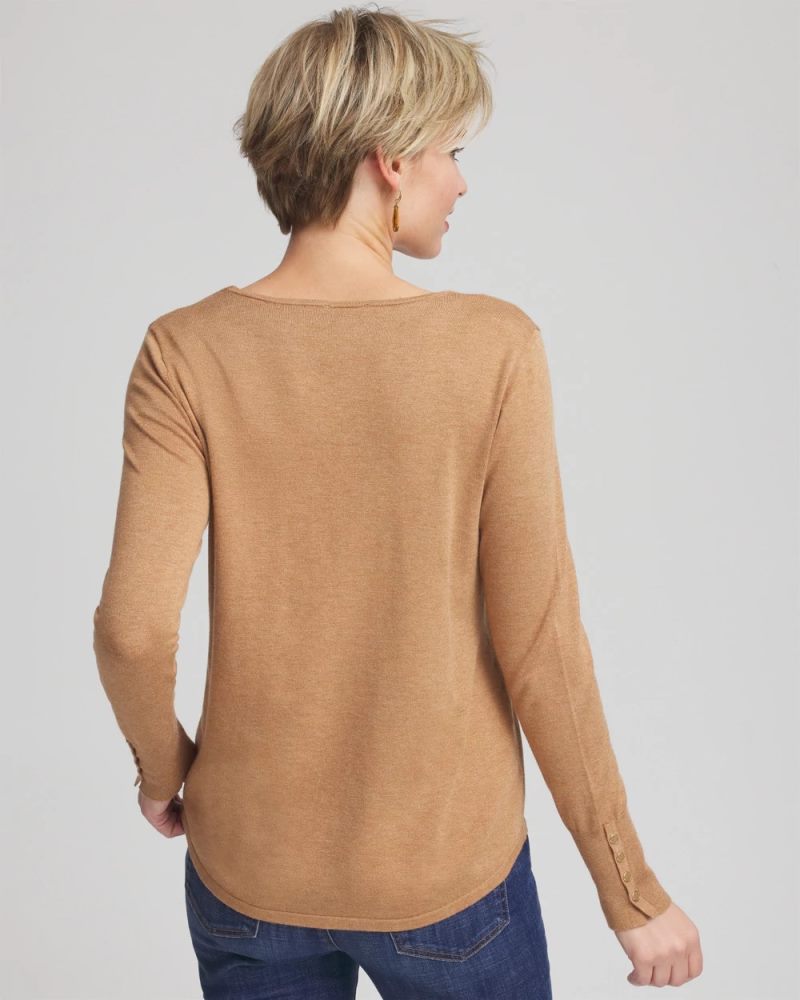 Chicos Ella V-Neck Pullover Sweater - CARAMEL APPLE