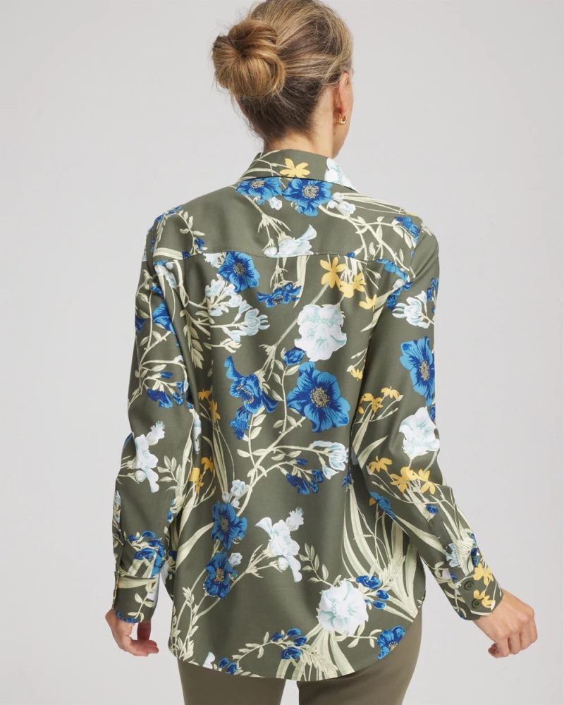 Chicos No Iron Printed Sateen Shirt - NETTLE LEAF