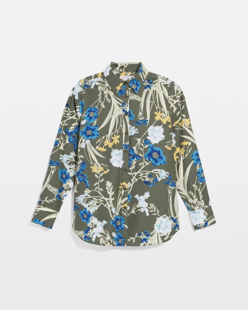Chicos No Iron Printed Sateen Shirt - NETTLE LEAF