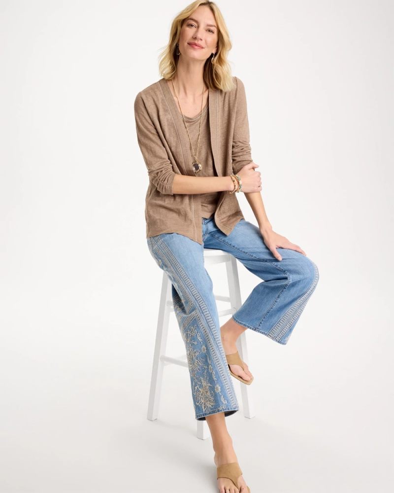 Chicos Linen Open Front Cardigan - TOPAZ SMOKE