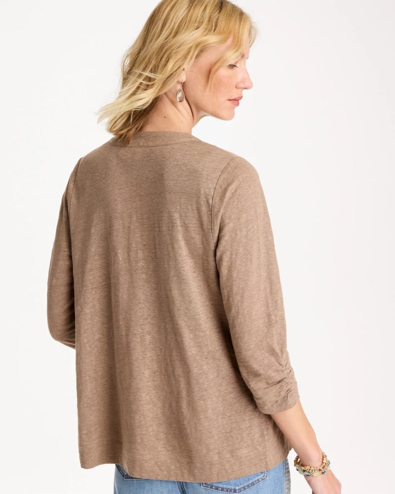 Chicos Linen Open Front Cardigan - TOPAZ SMOKE