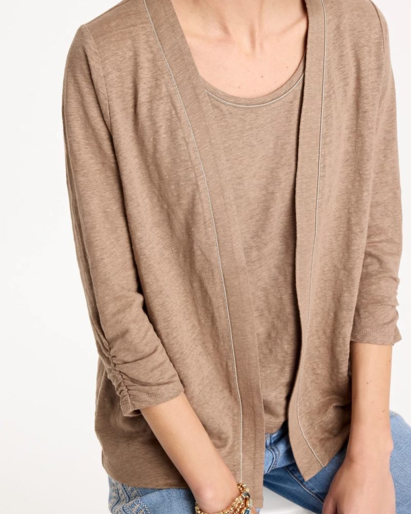 Chicos Linen Open Front Cardigan - TOPAZ SMOKE