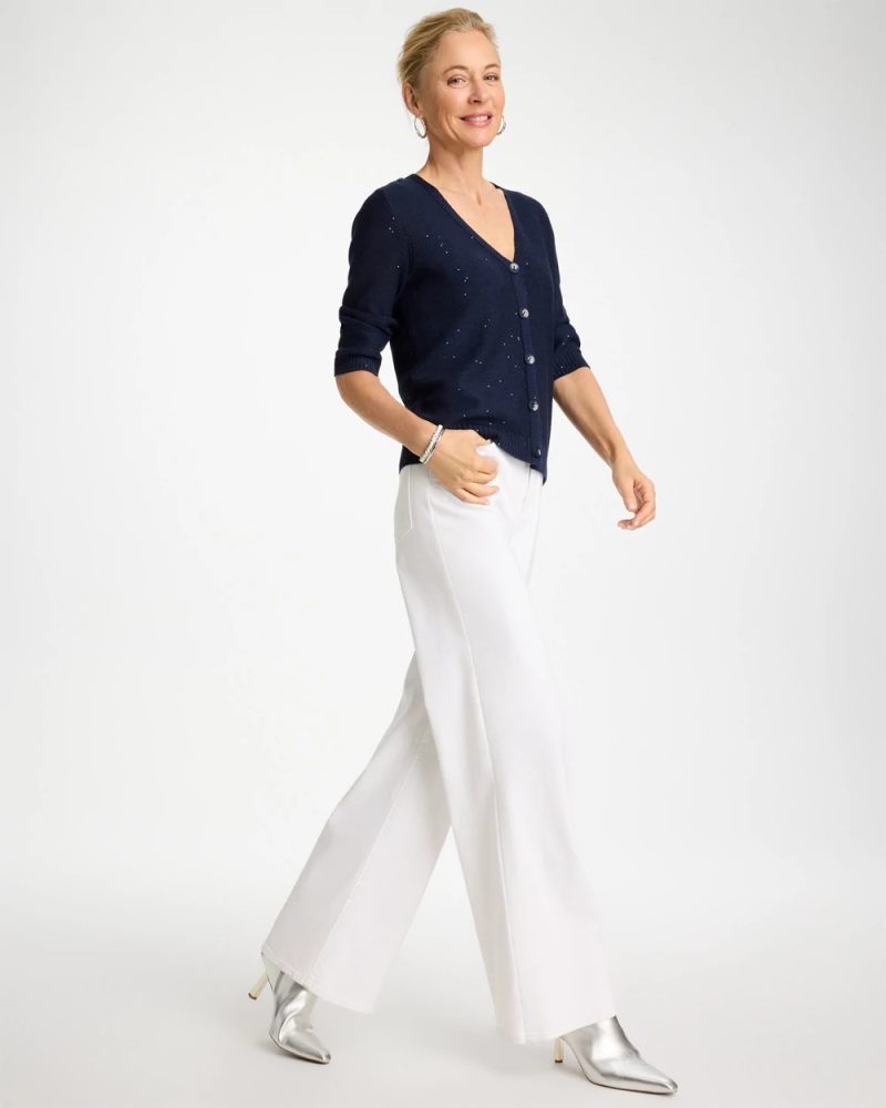 Chicos Stitchy Sequin V-Neck Cardigan - PASSPORT BLUE