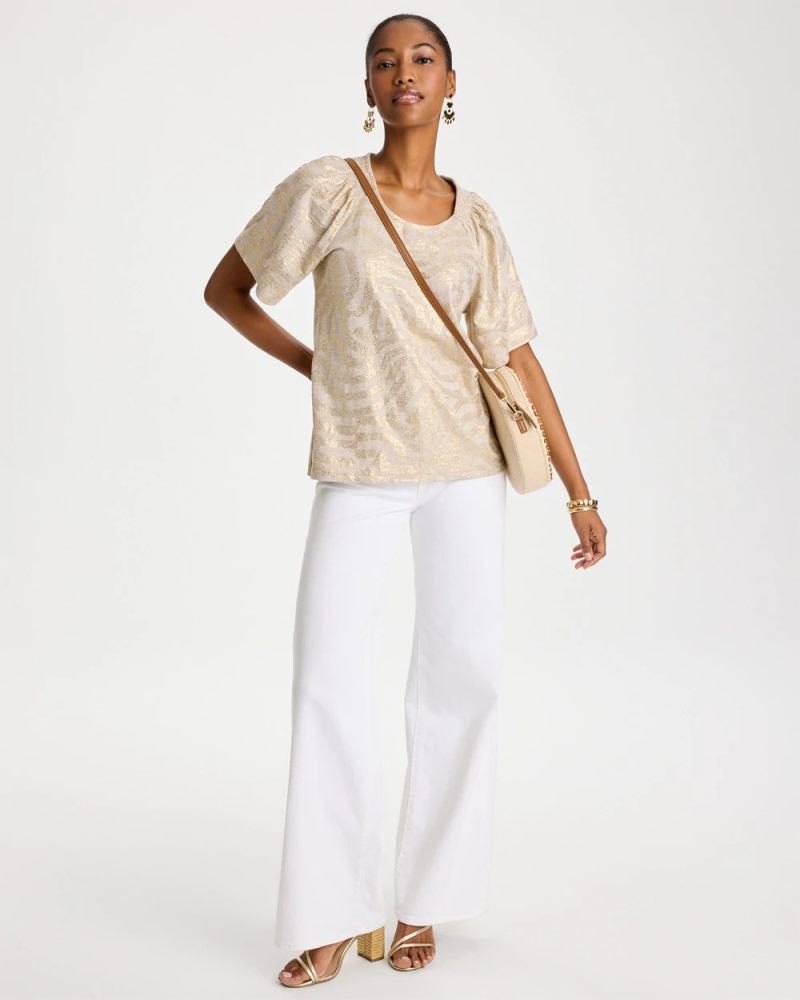 Chicos Cotton Foiled Shirred Tee - SMOKEY TAUPE