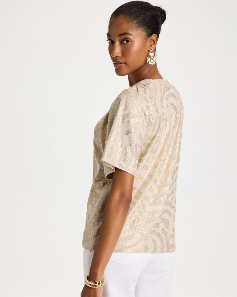 Chicos Cotton Foiled Shirred Tee - SMOKEY TAUPE