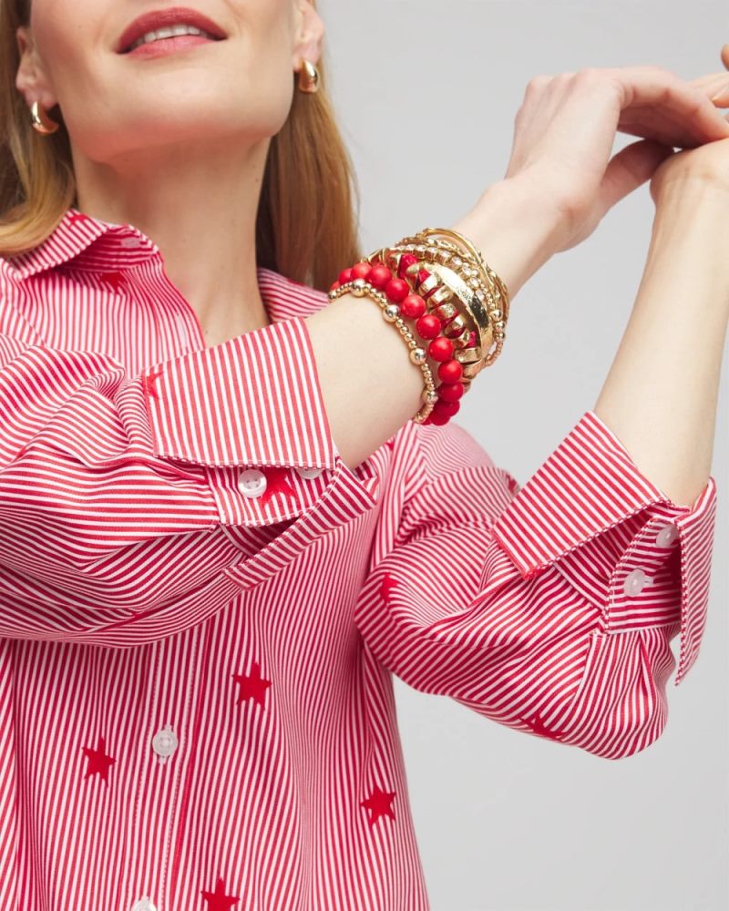 Chicos No Iron Stars & StripesSateen Shirt - RED GLOW