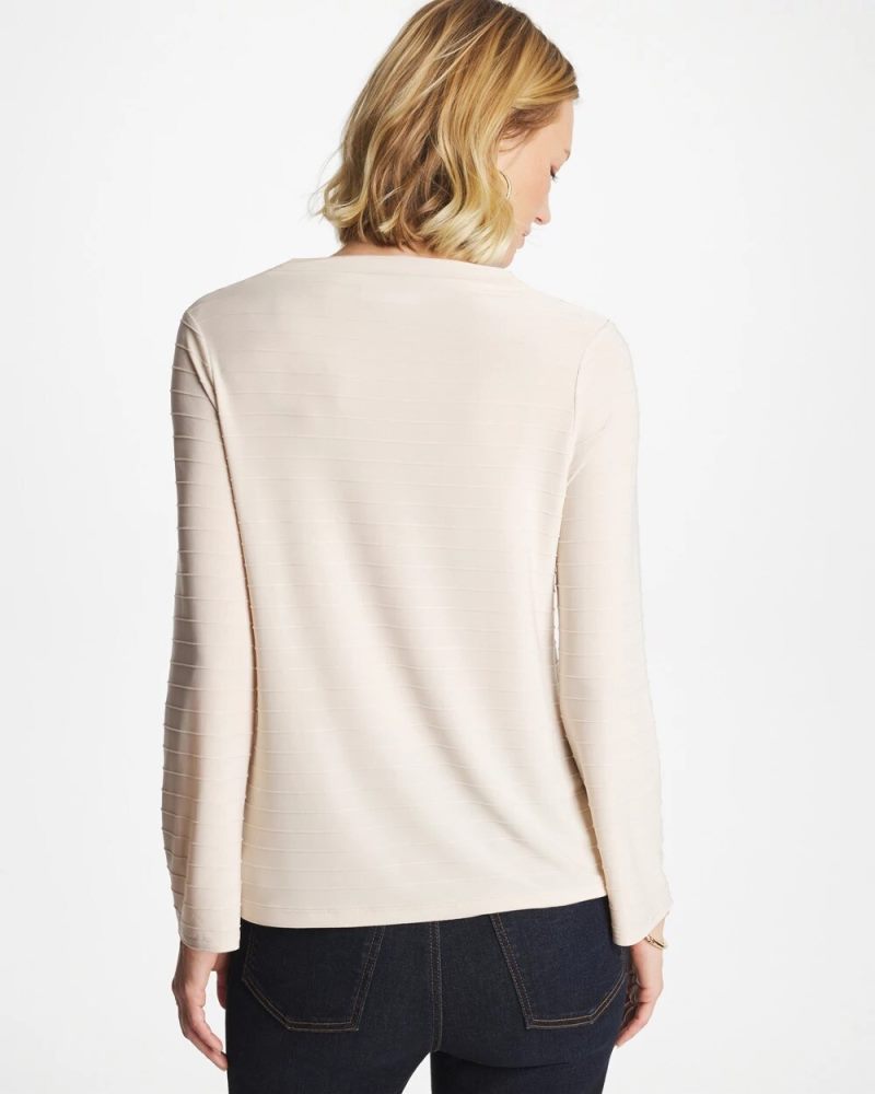 Chicos Textured Long Sleeve Cowlneck Tee - PALE SAND
