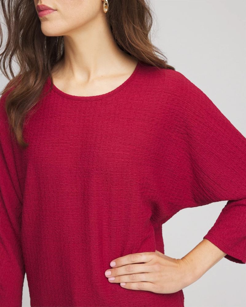Chicos Textured Tapered-Hem Top - RUSSET RED