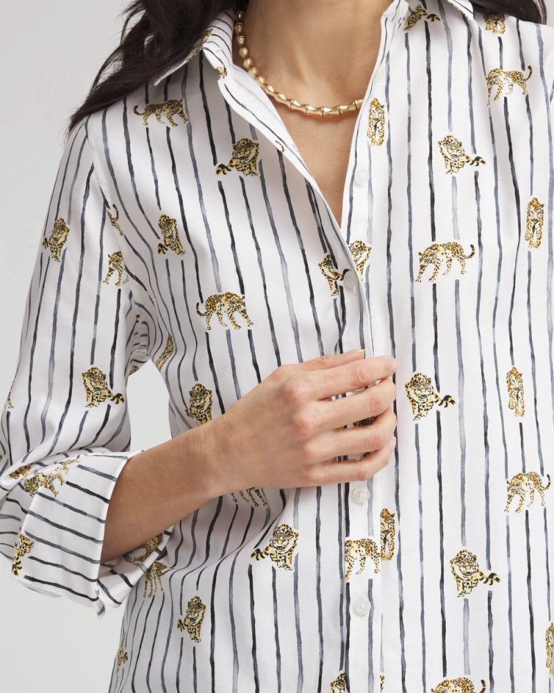 Chicos No Iron Leopard Graphic Shirt - OPTIC WHITE