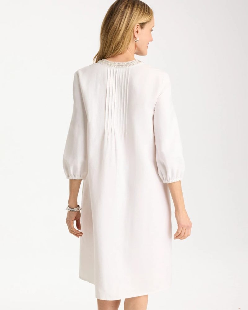 Chicos Embellished Pintuck Dress - ALABASTER