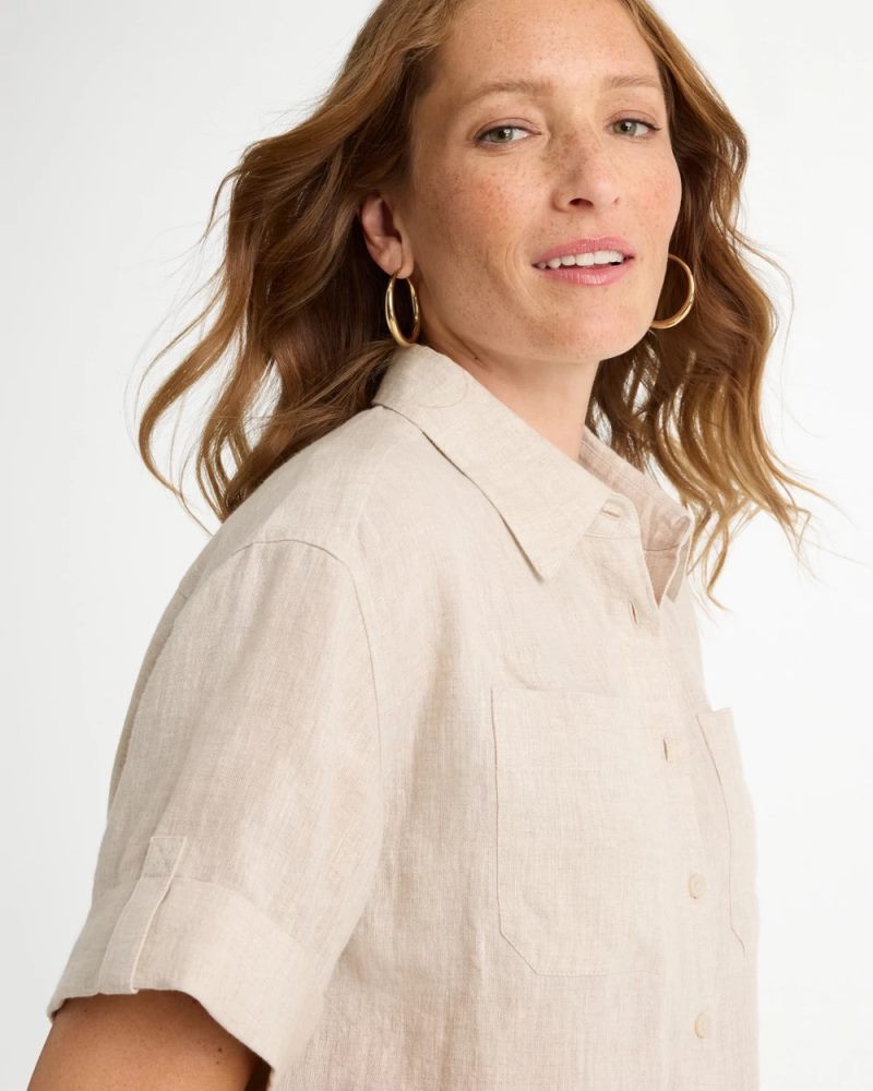 Chicos Linen Camp Collared Shirt - OATMEAL