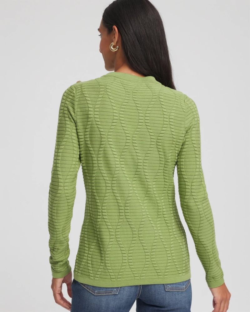 Chicos Button Shoulder Crewneck Pullover - GREEN FIG