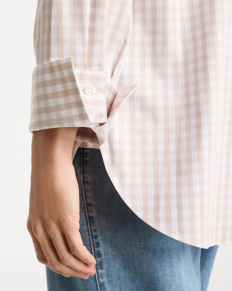 Chicos No Iron Stretch Neutral Gingham Shirt - SMOKEY TAUPE