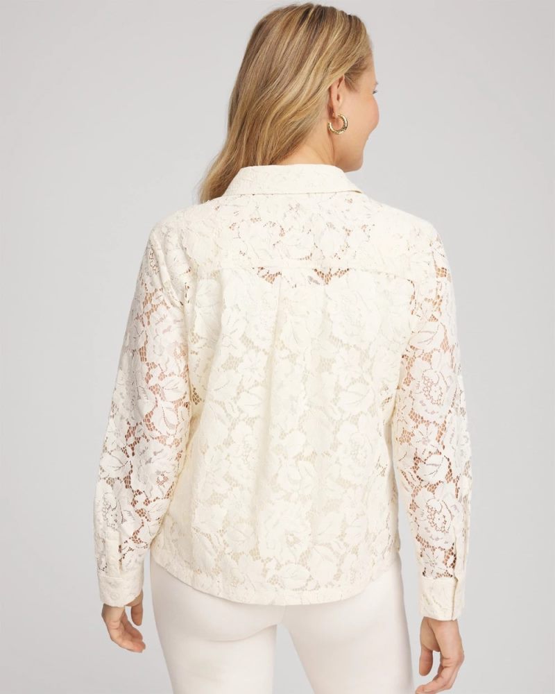 Chicos Classic-Fit Collared Lace Shirt - ENGLISH CREAM
