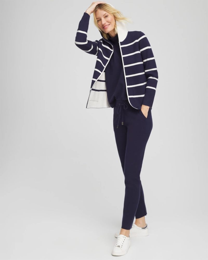 Chicos Zenergy® Luxe Reversible Stripe Cardigan - PASSPORT BLUE