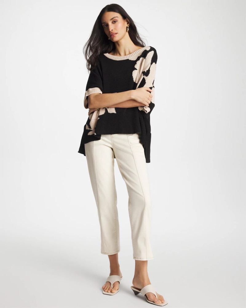 Chicos Kansai Bloom Intarsia Poncho - BLACK