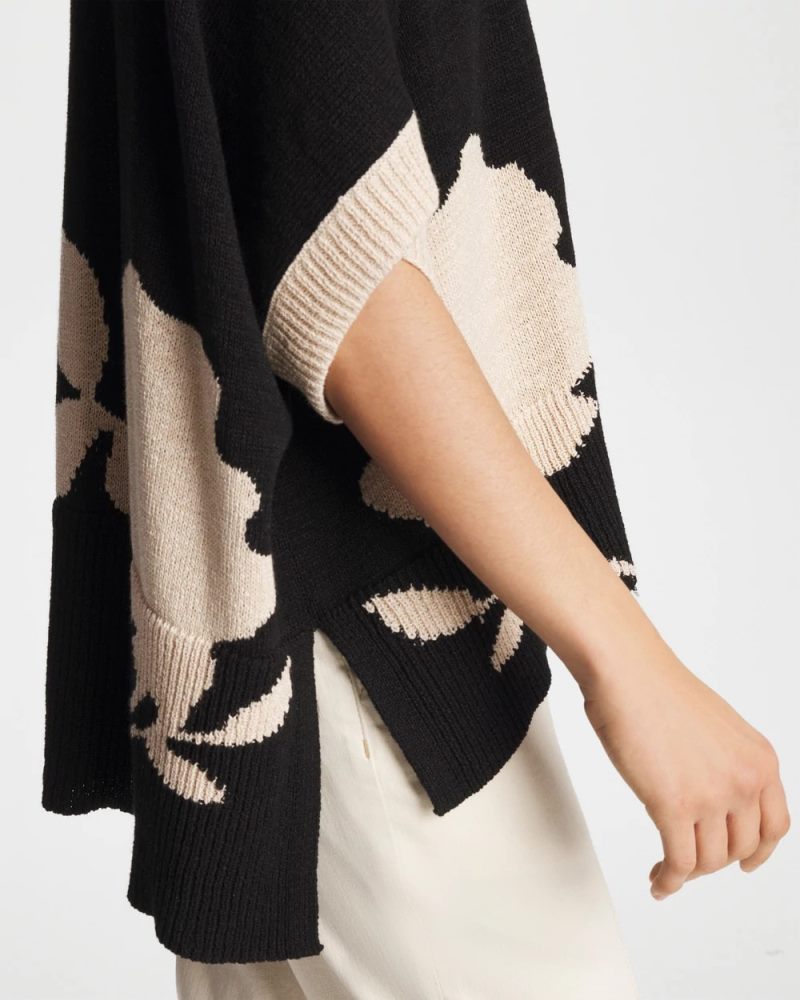 Chicos Kansai Bloom Intarsia Poncho - BLACK