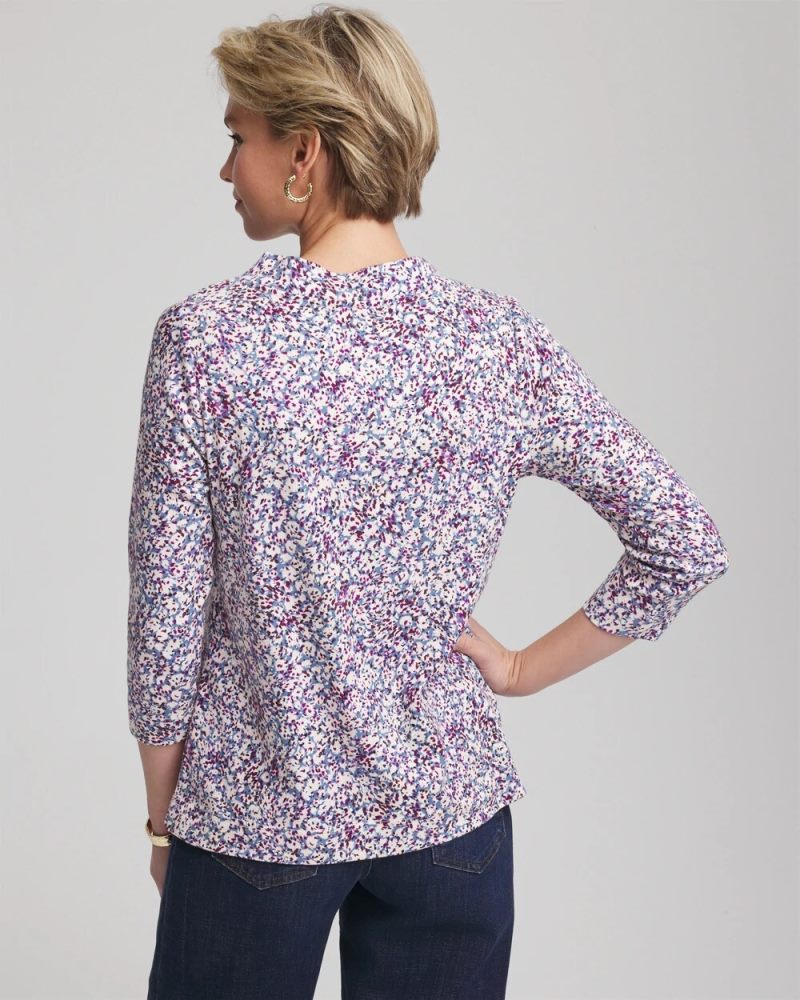 Chicos Printed Pima 3/4 Sleeve Tee - ENGLISH CREAM