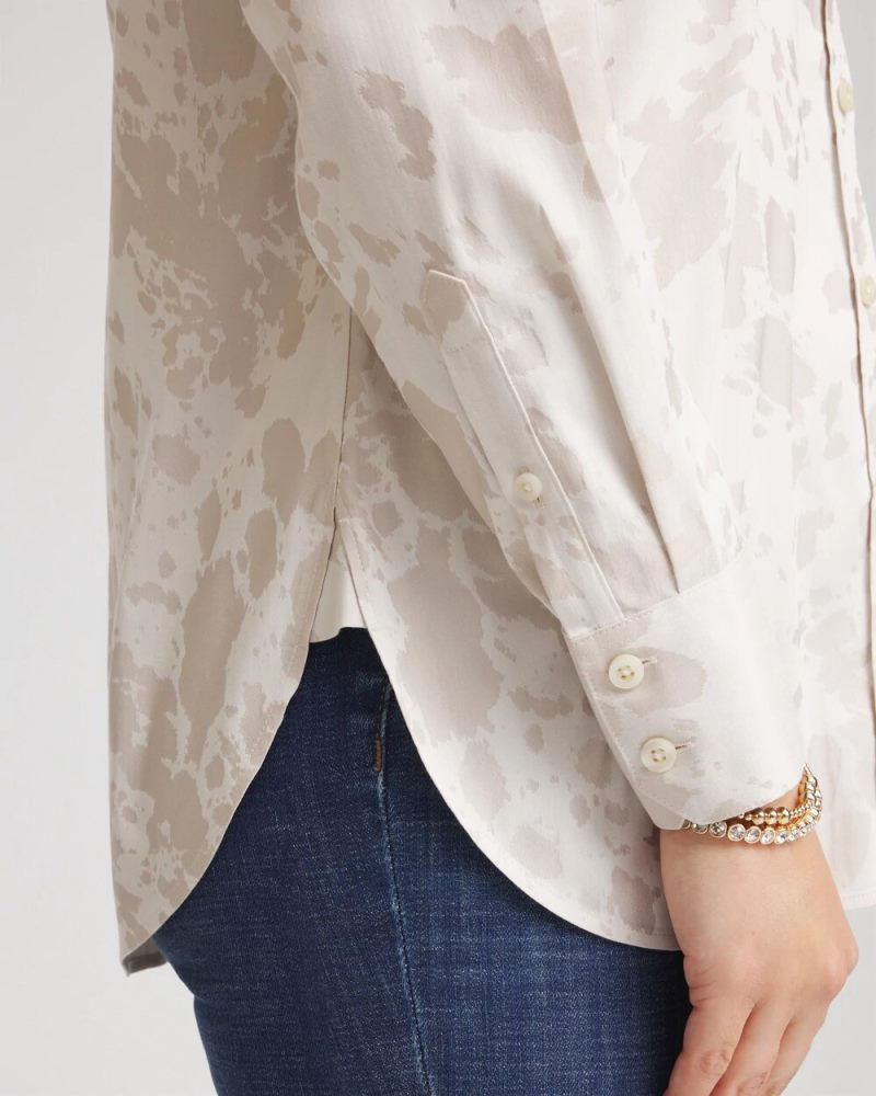 Chicos No Iron Stretch-Sateen Jacquard Shirt - SMOKEY TAUPE