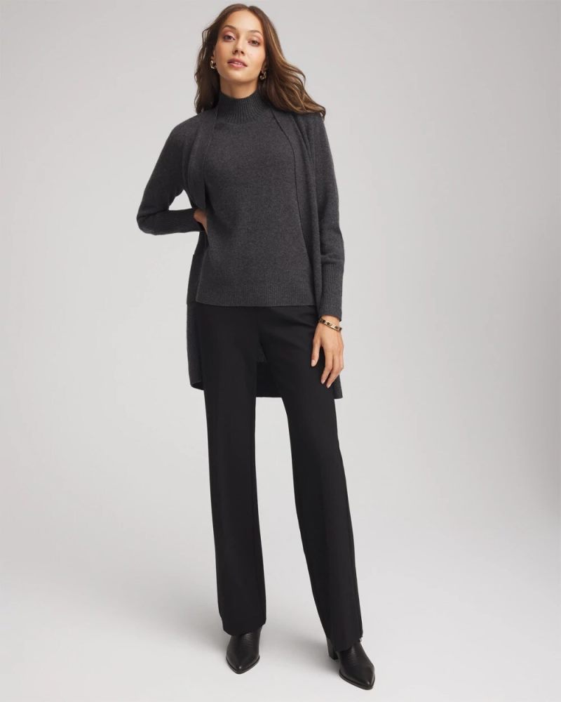 Chicos Cashmere Elbow-Sleeve Sweater - DARK GREY