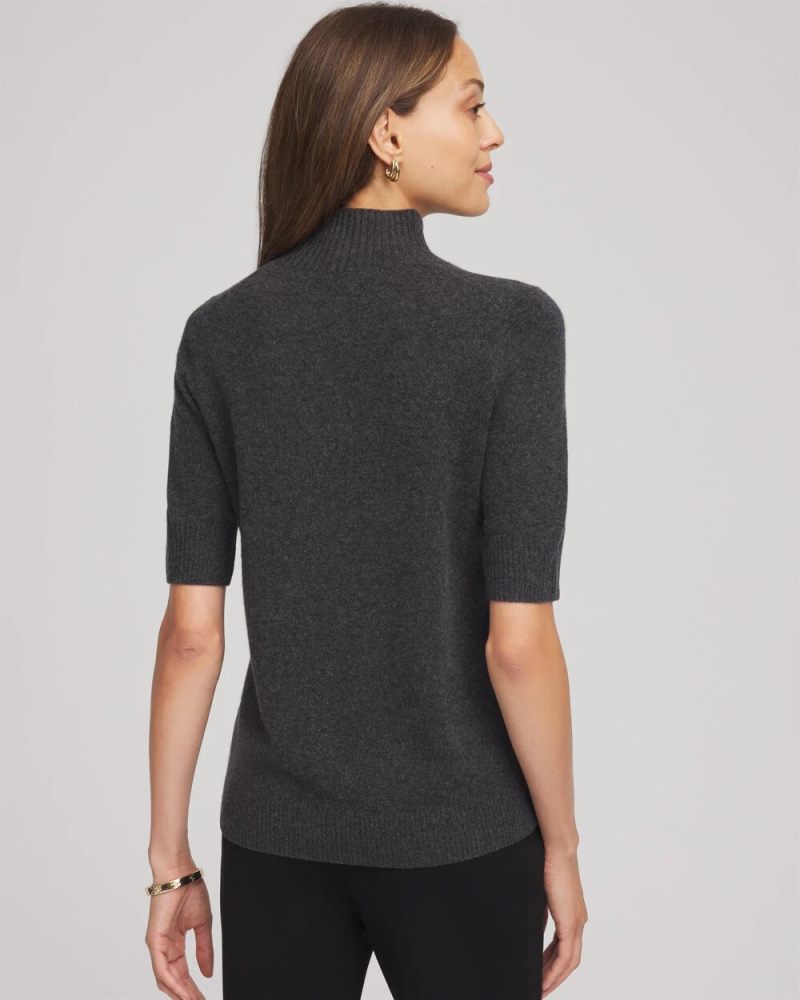 Chicos Cashmere Elbow-Sleeve Sweater - DARK GREY