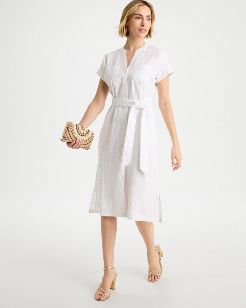 Chicos Embroidered Cotton Shirtdress - ALABASTER
