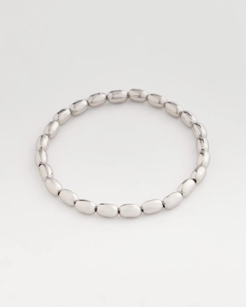 Chicos Silvertone Oval Beaded Stretch Bracelet - SILVER