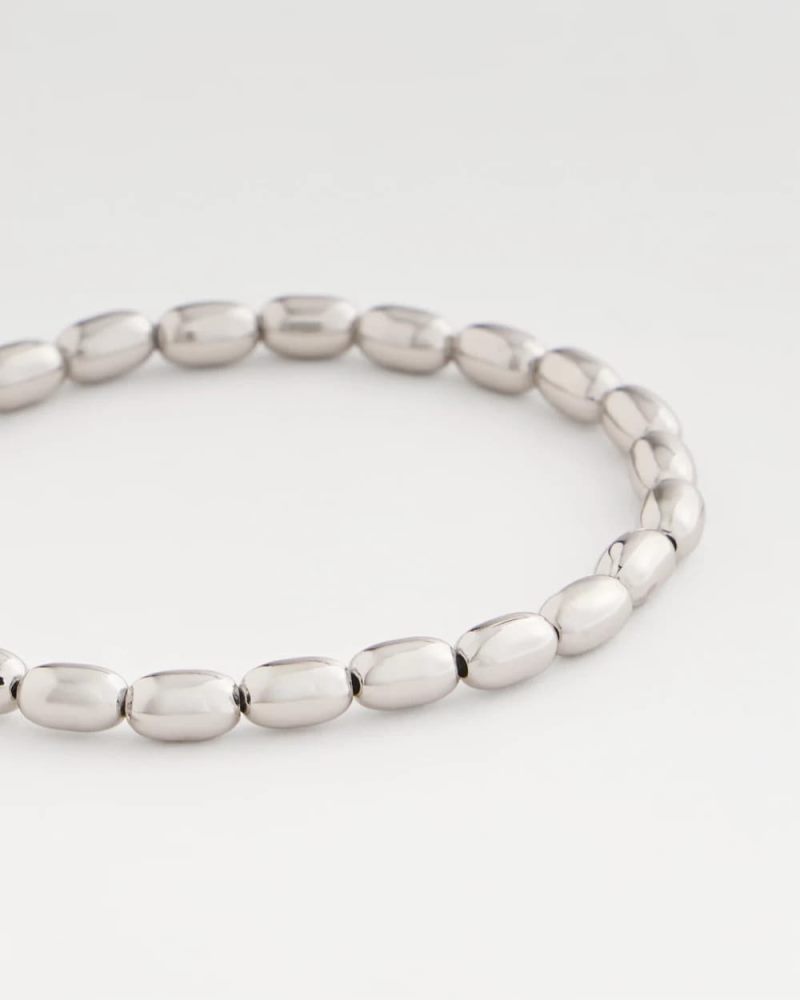 Chicos Silvertone Oval Beaded Stretch Bracelet - SILVER