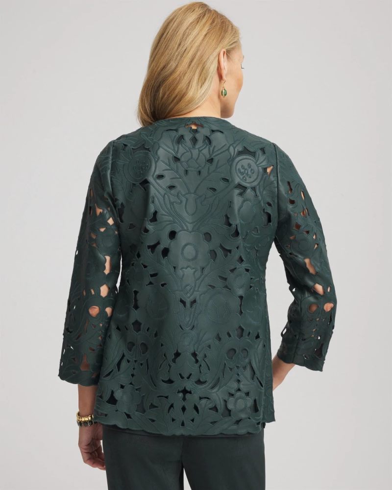 Chicos Travelers™ Collection Faux Leather Floral Jacket - DARKEST SPRUCE