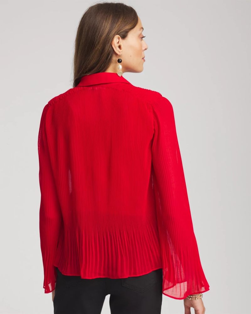 Chicos Pleated Georgette Blouse - CARMINE RED