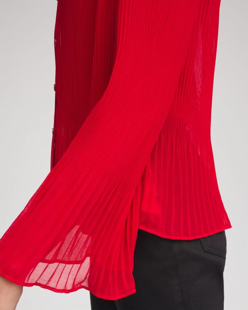 Chicos Pleated Georgette Blouse - CARMINE RED