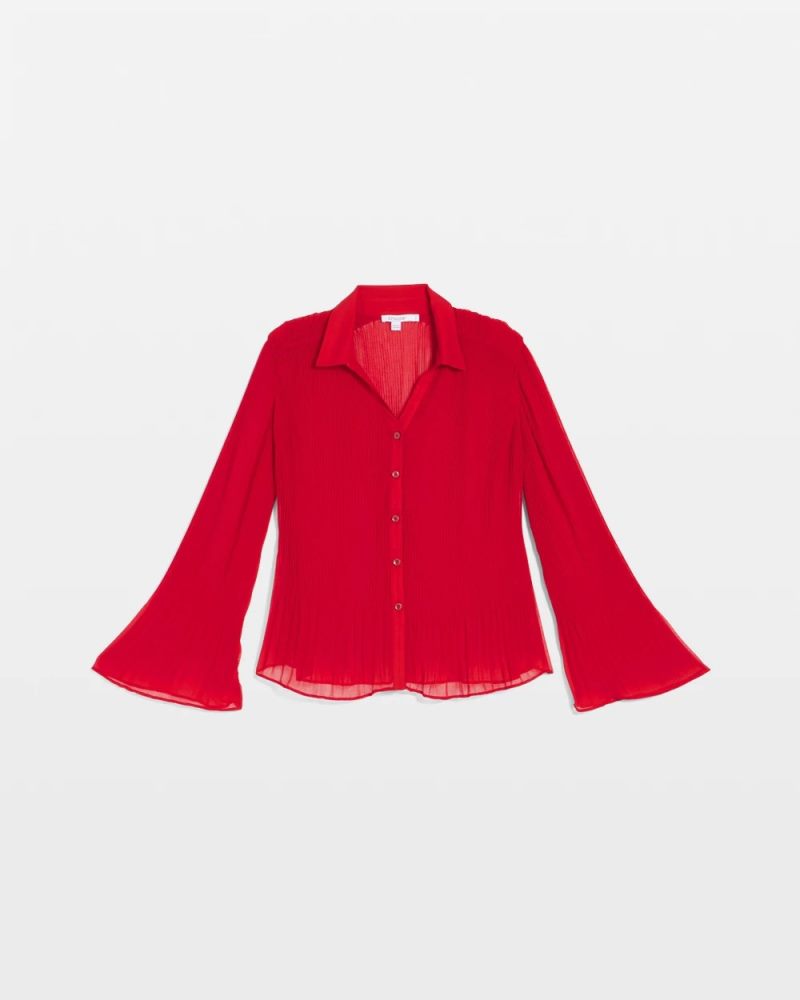 Chicos Pleated Georgette Blouse - CARMINE RED