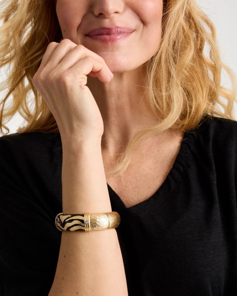Chicos Tiger Hinge Cuff Bracelet - BLACK/GOLD